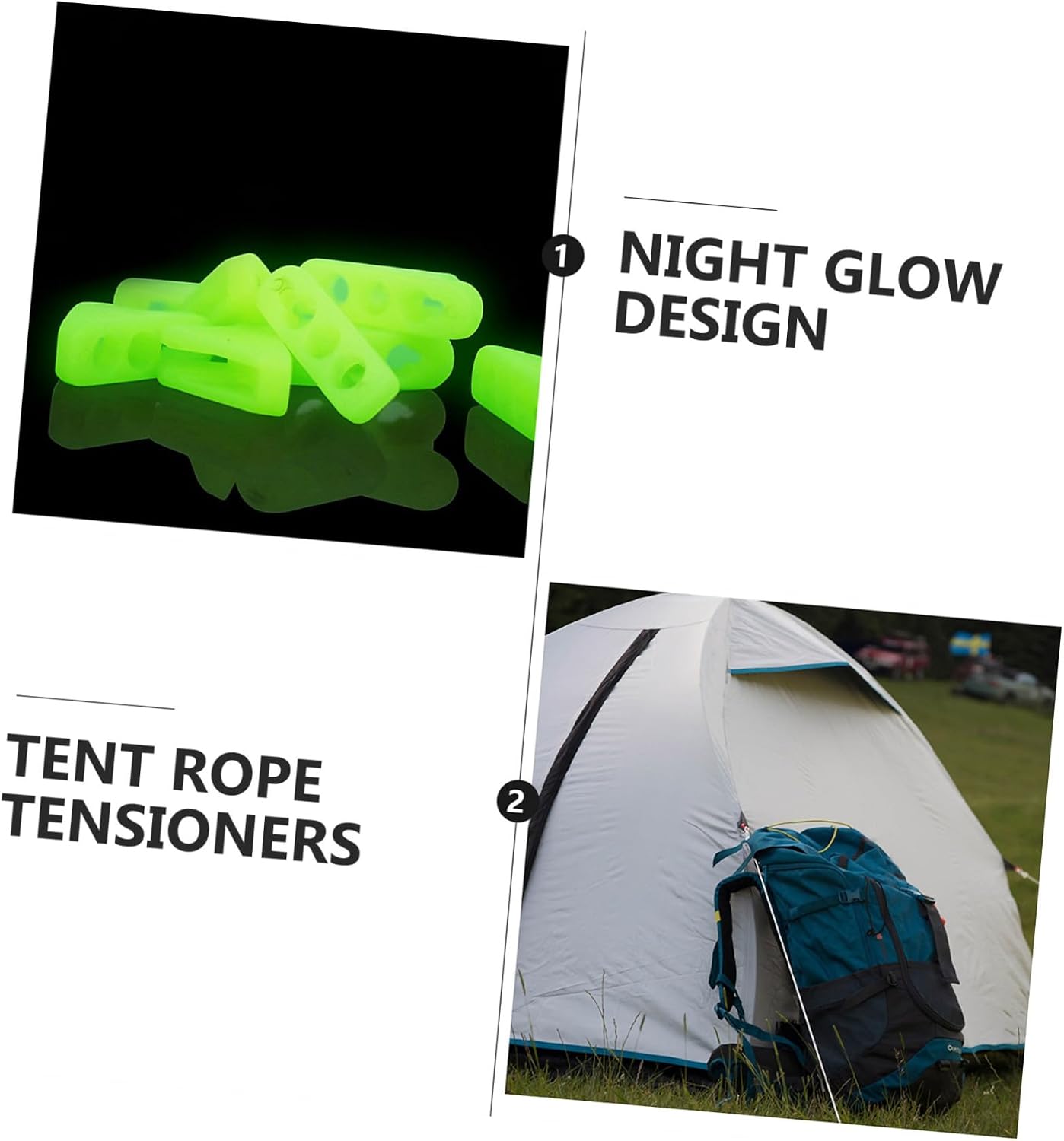 Mikinona 30Pcs Night Glow Cord Buckle Fasteners for Tents Windproof Rope Tighteners Durable Tensioners for Outdoor Camping and Hiking Activities