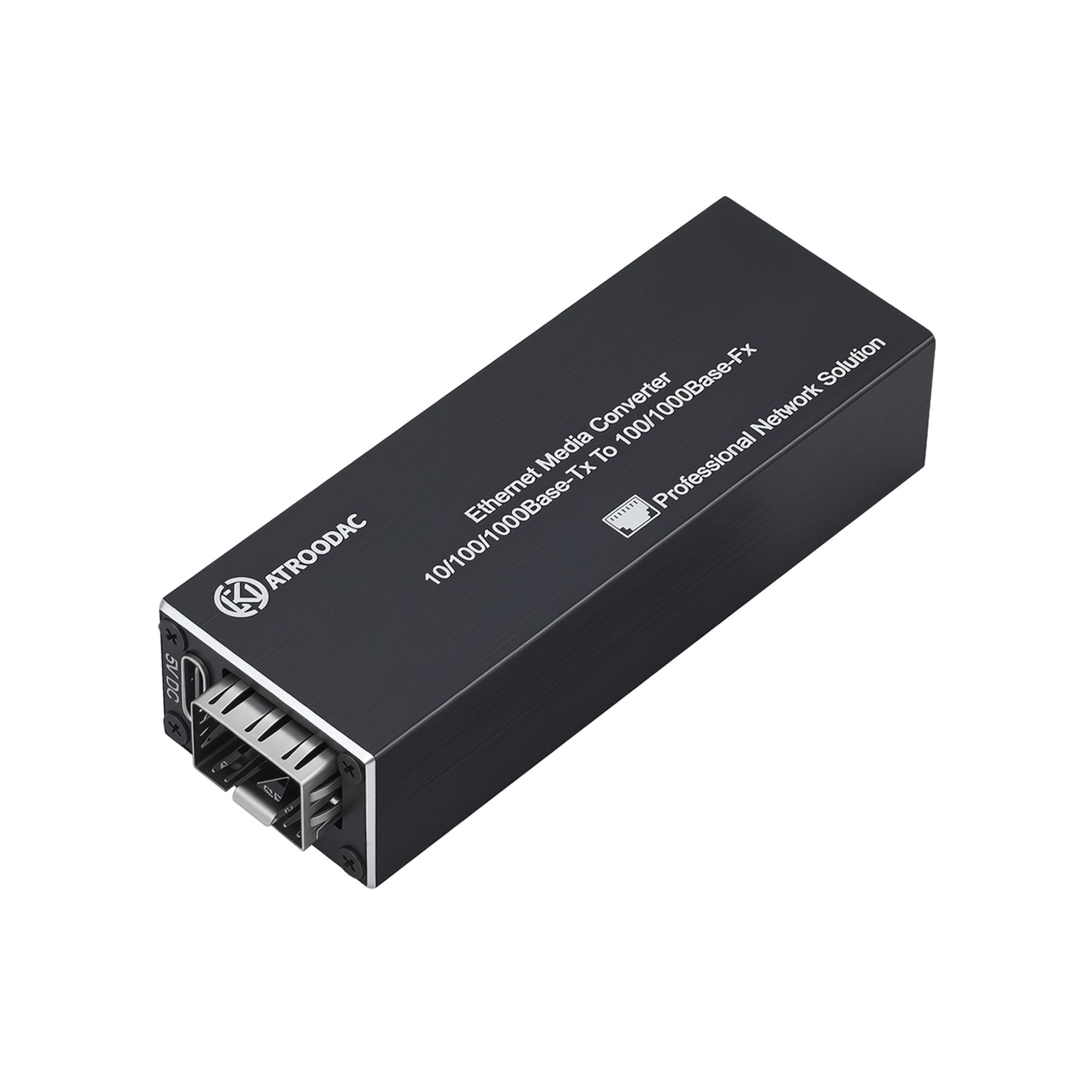 Mikro Gigabit Glasfaser Ethernet Medienkonverter – 10/100/1000BASE-T RJ45 auf SFP Steckplatz, Duale Stromversorgung (PoE 802.3af/at/bt & USB-C), Plug & Play, Aluminiumgehäuse, 0 ~ +70°C