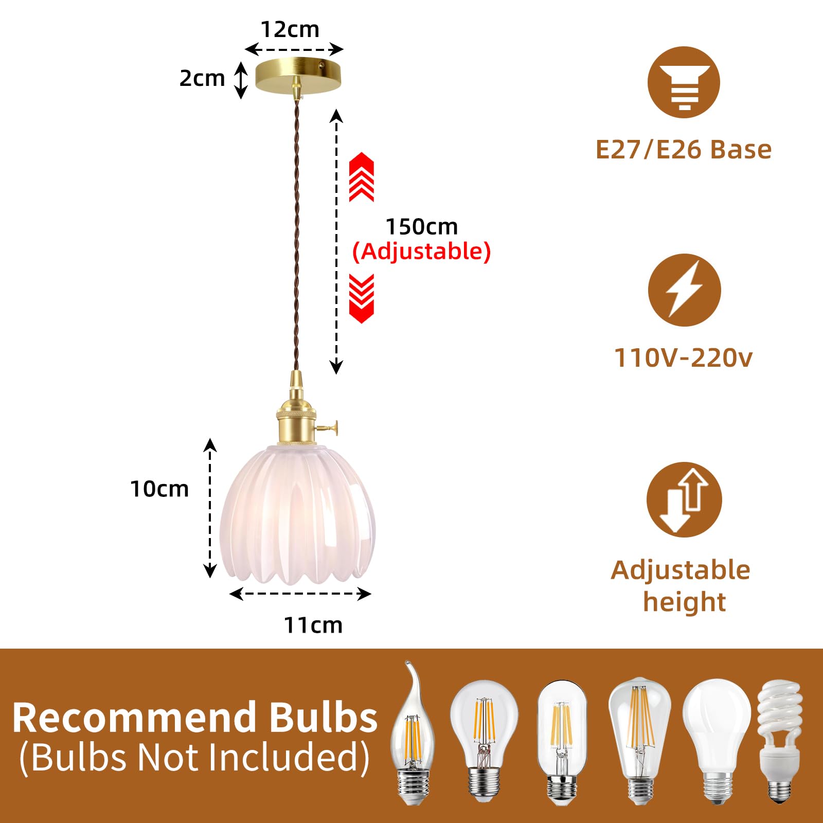 Mikeru Vintage Industrial Style Dining Room Pendant Light, Brass Glass Pendant Light, Medieval Style Living Room Bedroom Light Fixture - Image 2