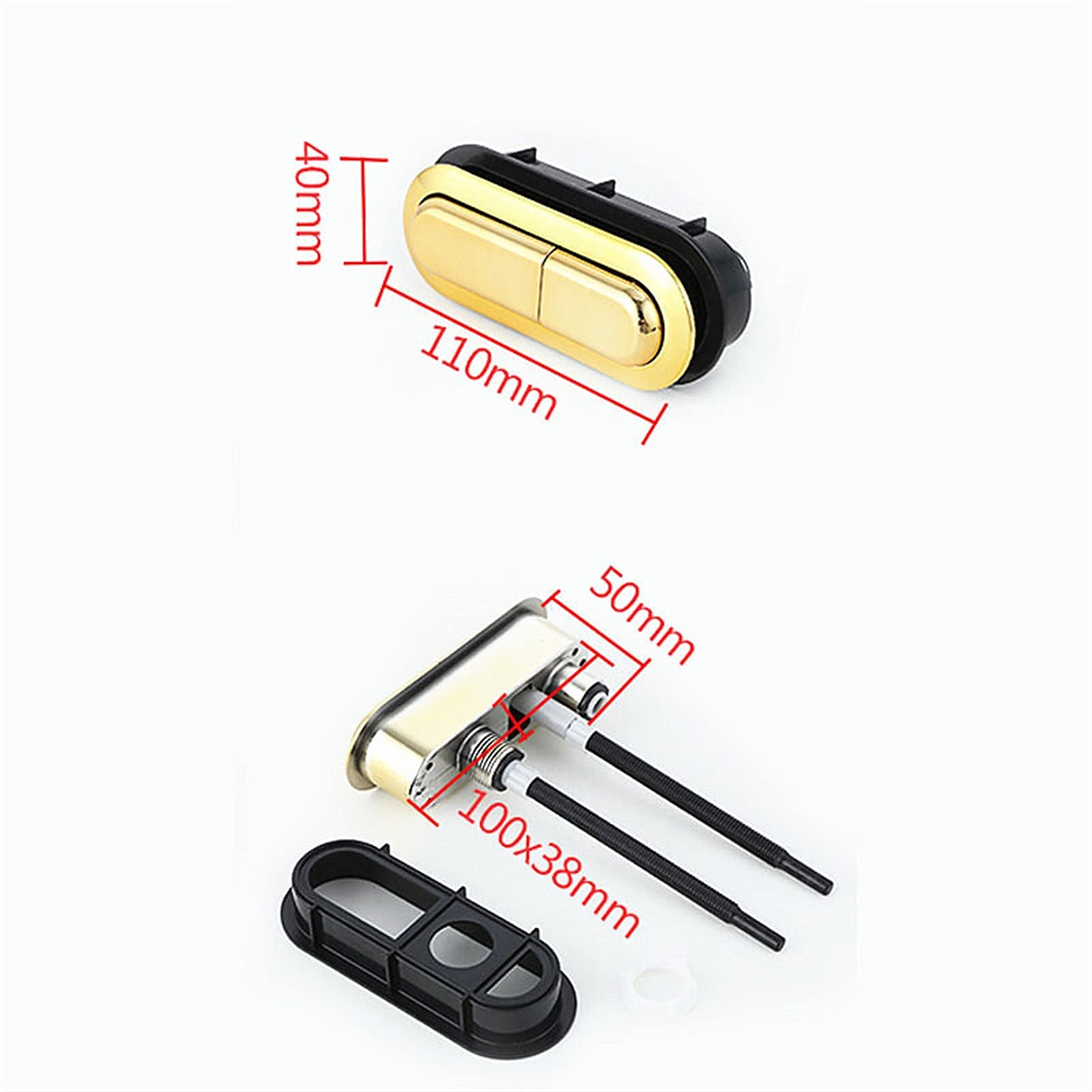 Pulsante di Scarico del WC, Doppio Pulsante WC in plastica Color Oro, Pulsanti Doppi WC 110X40mm, Accessori for Scarico Serbatoio Acqua WC, Pulsante Serbatoio WC J18260
