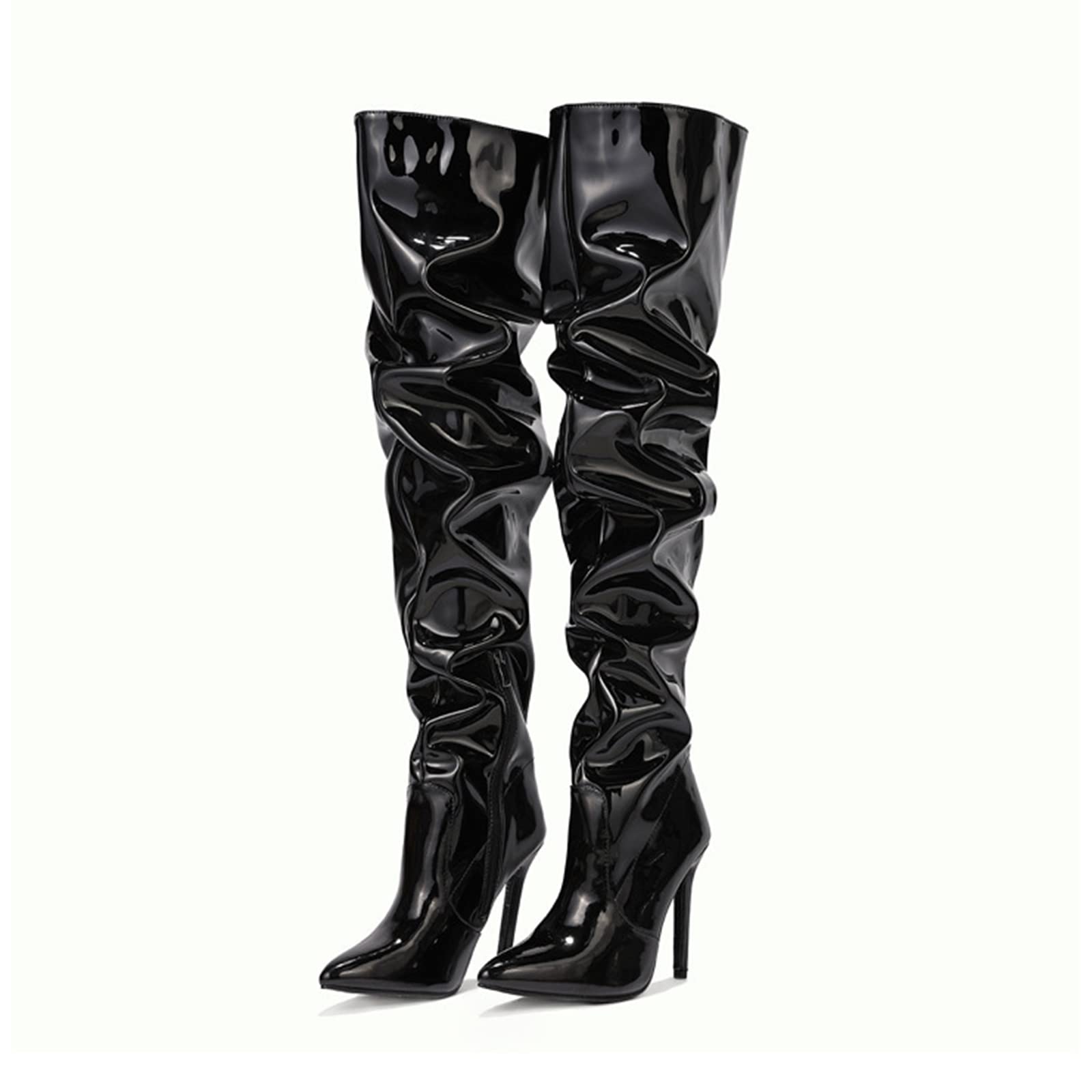 12CM/4.72IN Pointed Toe High Heels Sexy Elegant Women's Knee Boots Nightclub High Heel Boots