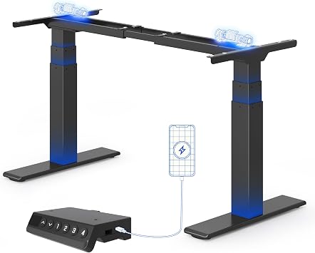FlexiSpot Standing Desk Frame BIG MAX, 200KG Heavy Duty, Dual Motor 3-Stage Electric Height Adjustable Desk Frame with USB for Home Office, Black