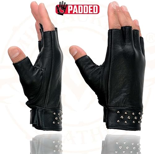 Miniatura 4 de Milwaukee Leather MG7761 - Guantes de mano para motocicleta sin dedos de gel de piel negra para mujer, con elegante detalle de muñeca