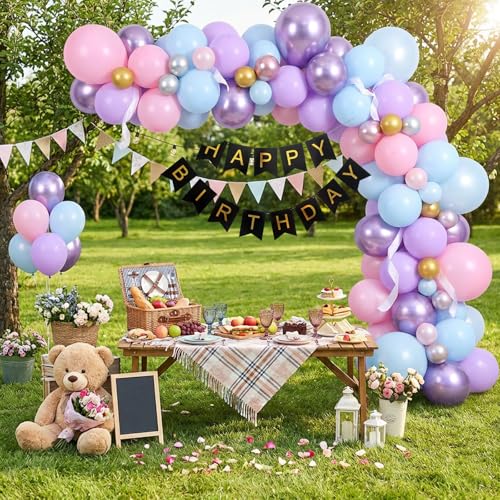 Image of RUBFAC Pink Purple Blue Balloons, Iridescent Party Balloons, 12 Inch Pastel Birthday Balloon for Girls Snowflake Princess Birthday Baby Shower Party Decoration