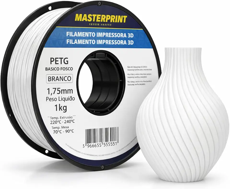 Filamento Impressora, Masterprint, PETG, 3D, Brancp, 1,75 mm, Rolo de 1 kg, Cor: Branco