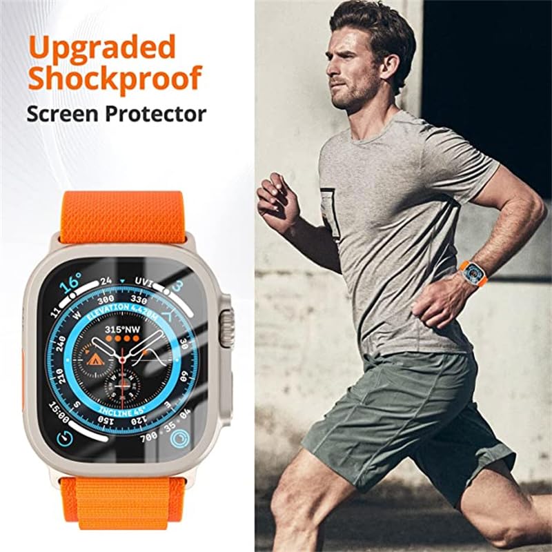 Custodia in lega di alluminio in vetro temperato per Apple Watch Ultra 2 49mm Protezione schermo antigraffio per iWatch Ultra 49mm Pellicola protettiva