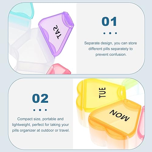 Miniatura 8 de NOLITOY Caja 7 Day Holder Pastilleros para Medicamentos Medicamentos Soporte de Vitaminas Recipientes Pequeños con Tapas Contenedor con Tapa
