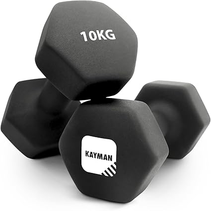 KAYMAN neoprene dumbbells pair hex anti-slip 2x10kg