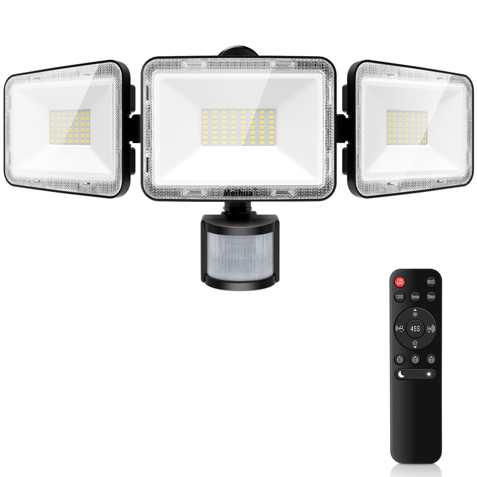 MEIHUA 70W Faretto con Sensore di Movimento 700-6850LM 10 Luminosità 4 Modalità Timer 6500K Bianca Fredda IP66 Impermeabile con Telecomando Fari LED Interna ed Esterna per Giardino Cortile Garage