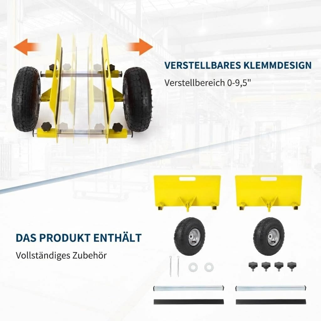 Plattenwagen Platten-Dolly 272 kg Tragkraft Verstellbarer Gipskarton Transportwagen Sperrholz Dolly 25 cm Gummireifen All-Terrain Transport Für Gipskartonplatten Türen, Gelb