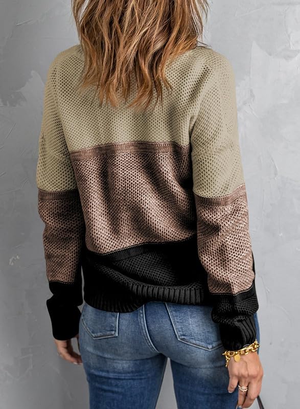 Image of Dokotoo Womens Color Block Sweaters Long Sleeve Pullover Knit Tops
