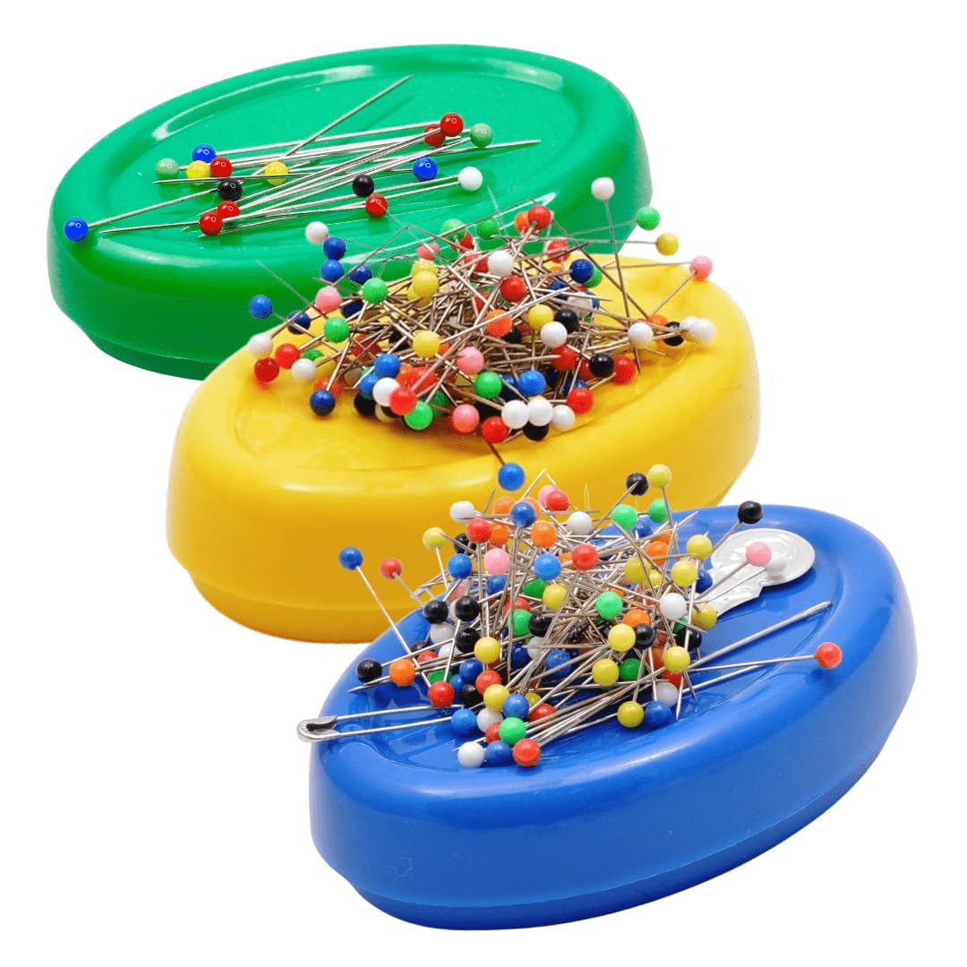 Magnetic Pin Cushions Bundle - 3 Table Top Magnetic Pin Cushions - Nature Tones Collection - Green, Yellow, Blue