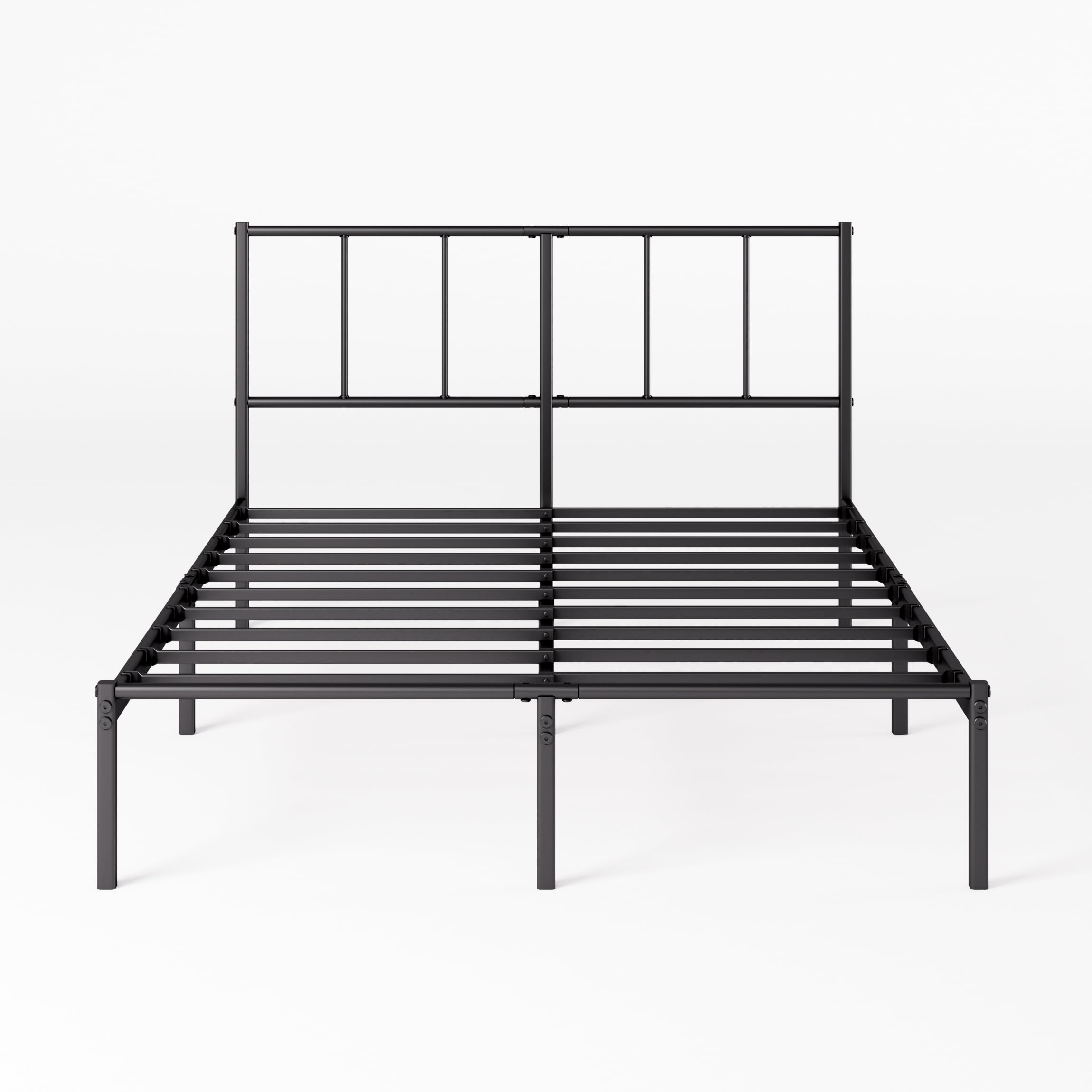 Zinus Justin łóżko 135 x 190 cm - metalowy stelaż z zagłówkiem - wysokość 30 cm - łóżko kontynentalne z blachy metalowej - łatwy montaż - schowek pod łóżkiem - nowoczesny design - czarny