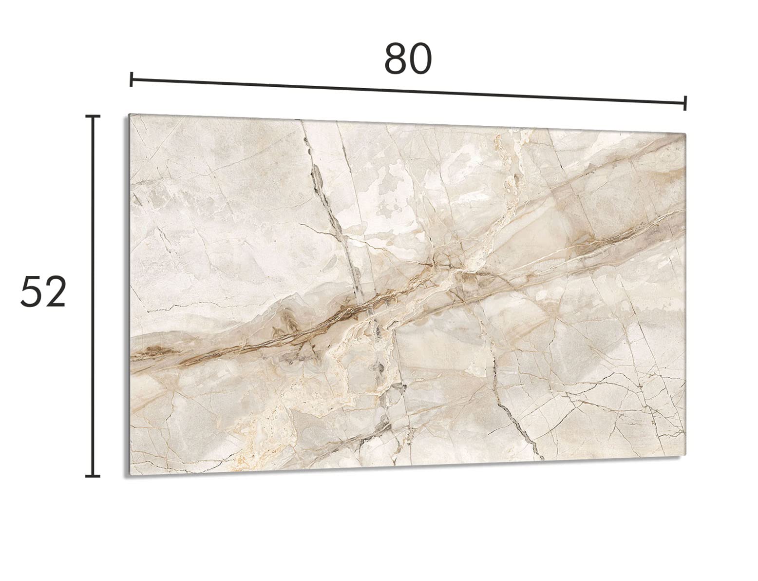 Herdabdeckplatte 80x52 cm 1-teilig Ceranfeldabdeckung Induktion Herdschutz Spritzschutz Glasplatte Deko Schneidebrett, Gehärtetes Glas, Marmor Beige