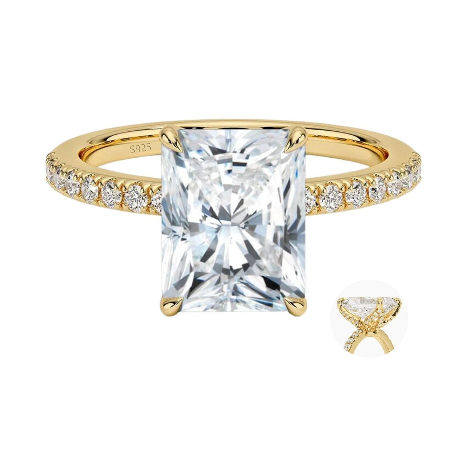 VISDIV 3CT 925 Sterling Silver Engagement Rings Radiant Cut AAAAA Cubic Zirconia CZ Wedding Promise Bands For Women Solitaire Simulated Diamond Silver