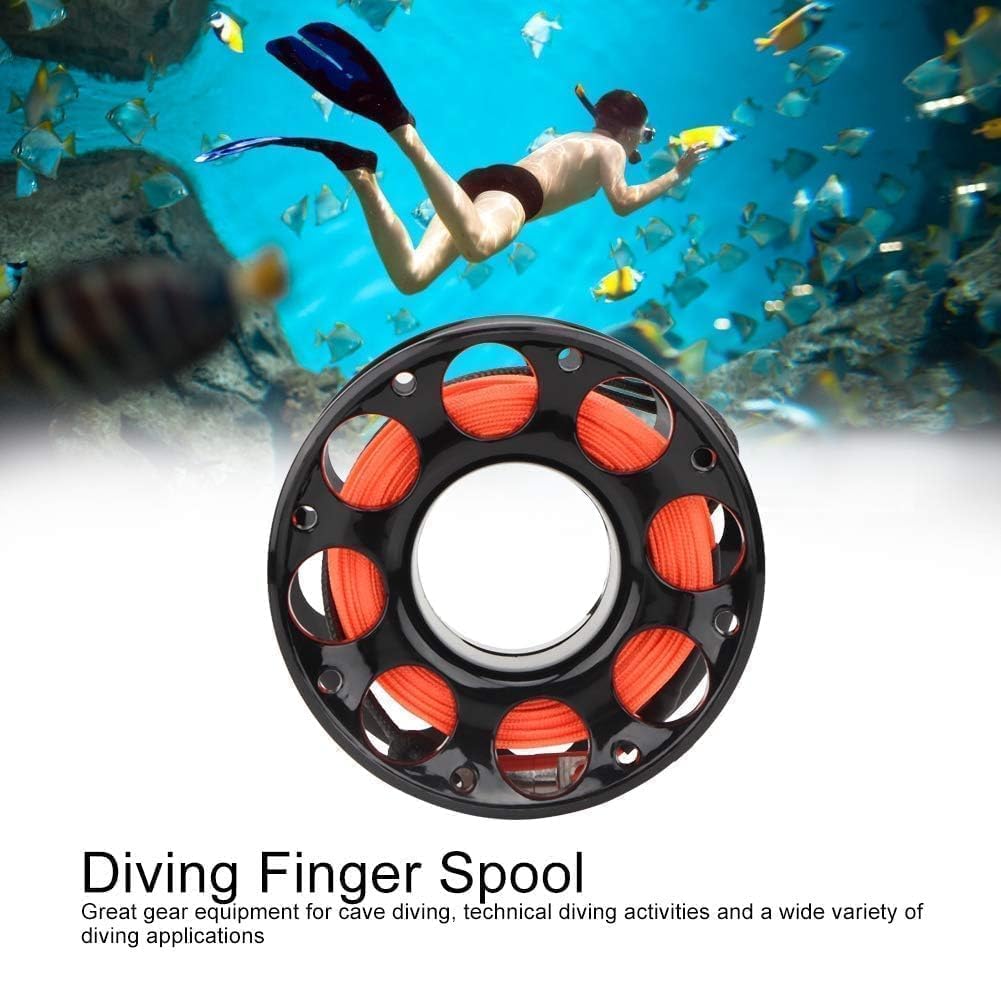 Finger Spool w/SS Bolt Snap, Tauch Fingerspule Scuba Diving Spool Reel Kunststoff Mini Tauchspule mit Doppelkarabiner Spule, Technische Finger Spool komplett mit Tauchschnur und Karabinerhaken 15 M