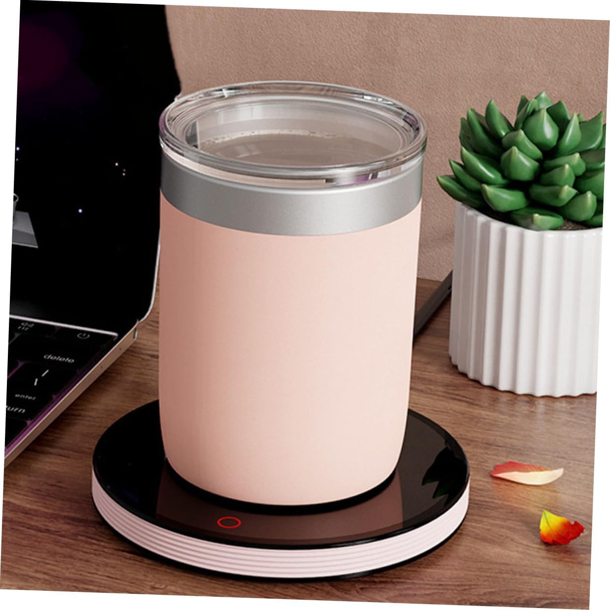 Office Mug Heater Warmer Pad with Ac110v Power, Delicate Coffee Cup Warmer for Home and Office Use, Portable Beverage Heating Base in Pink and Black