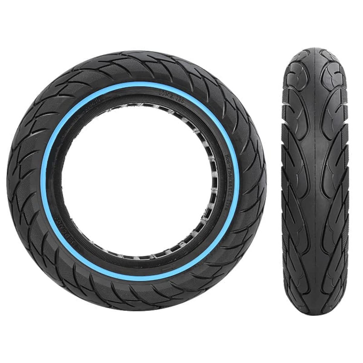 2 Ruote Piene 10x2.125 per Monopattino Elettrico – Gomma Piena Antiforatura Ammortizzata Anti Scivolo, Pneumatico Solido 10" Compatibile con Vivobike M-V30, Ninebot F40 (Blu 2pz+leva)