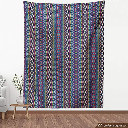 Image of Ambesonne Ethnic Fabric by The Yard, Colorful Composition with Triangles and Chevron Zigzags Mexican Culture Inspirations, Decorative Fabric for Upholstery and Home Accents, 3 Yards, Dark Purple