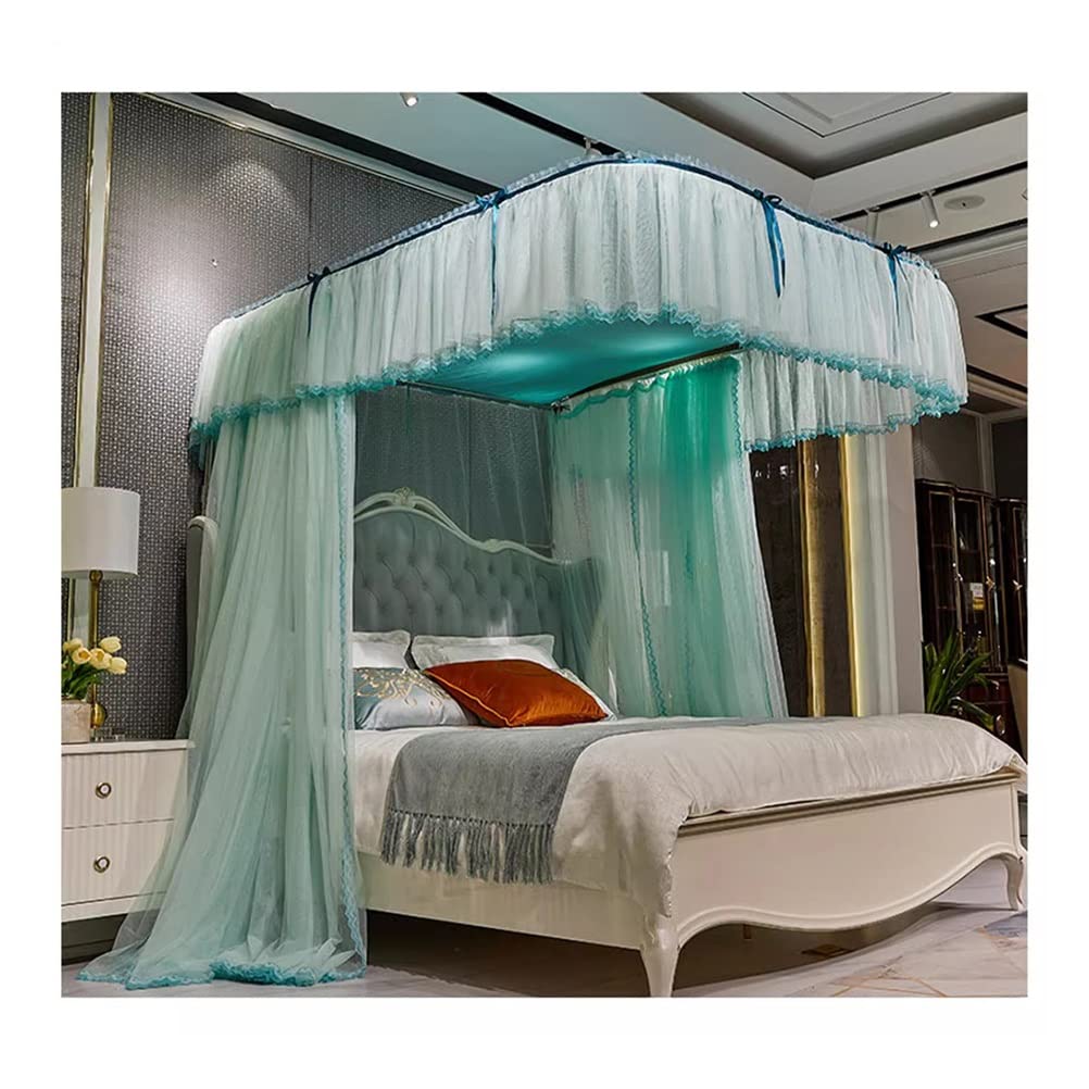 Moustiquaire lit 180x200 baldaquin princesse double couche rideau vert