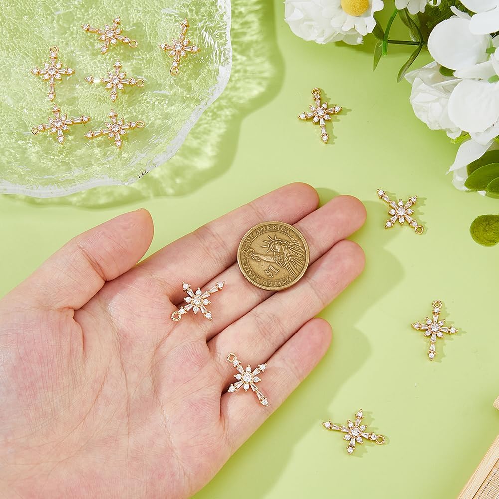 DICOSMETIC 12Pcs Cubic Zirconia Cross Charms Golden Christ Crucifix Pendant Charm Religious Crucifix Charm Brass Crystal Rhinestone Charms for Necklace Bracelet Jewelry Making - Image 3