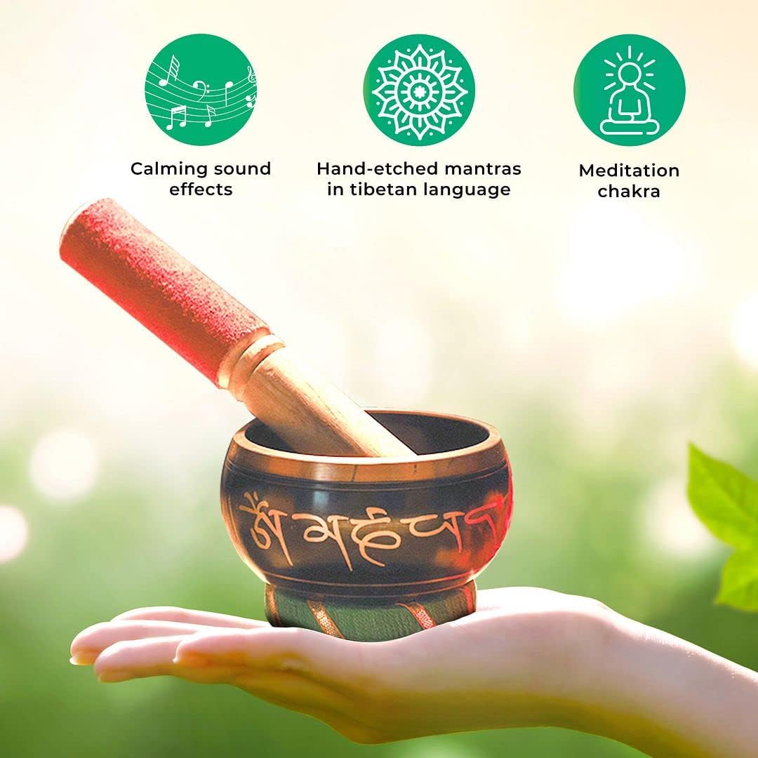 Handmade Tibetan Singing Bowl Buddhist Mantra Sound Bowl Set Meditation Yoga Stress Relief Birthday Christmas Gifts