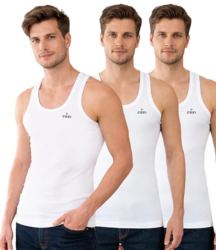 Lux Cozi Men's Solid White Vest | Vest for Men | Pack of 3