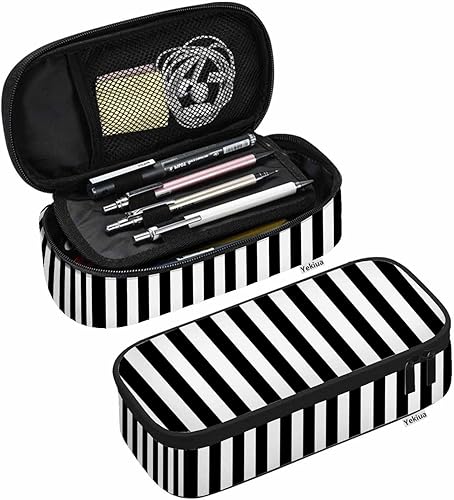 Estuche de lápices de rayas Líneas abstractas Estuche de lápices de alta capacidad Bolsa de cosméticos Bolsa de cosméticos Negro Blanco