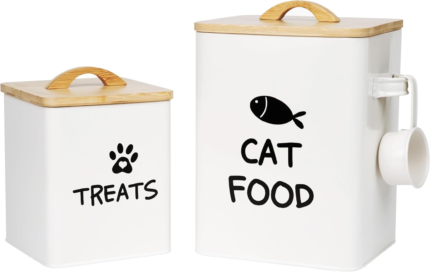 Calindiana Airtight Cat Food Storage Container with Bamboo Lid & Scoop  Farmhouse Cat Food Organizer, Gifts for Cat Lovers (Cream White)