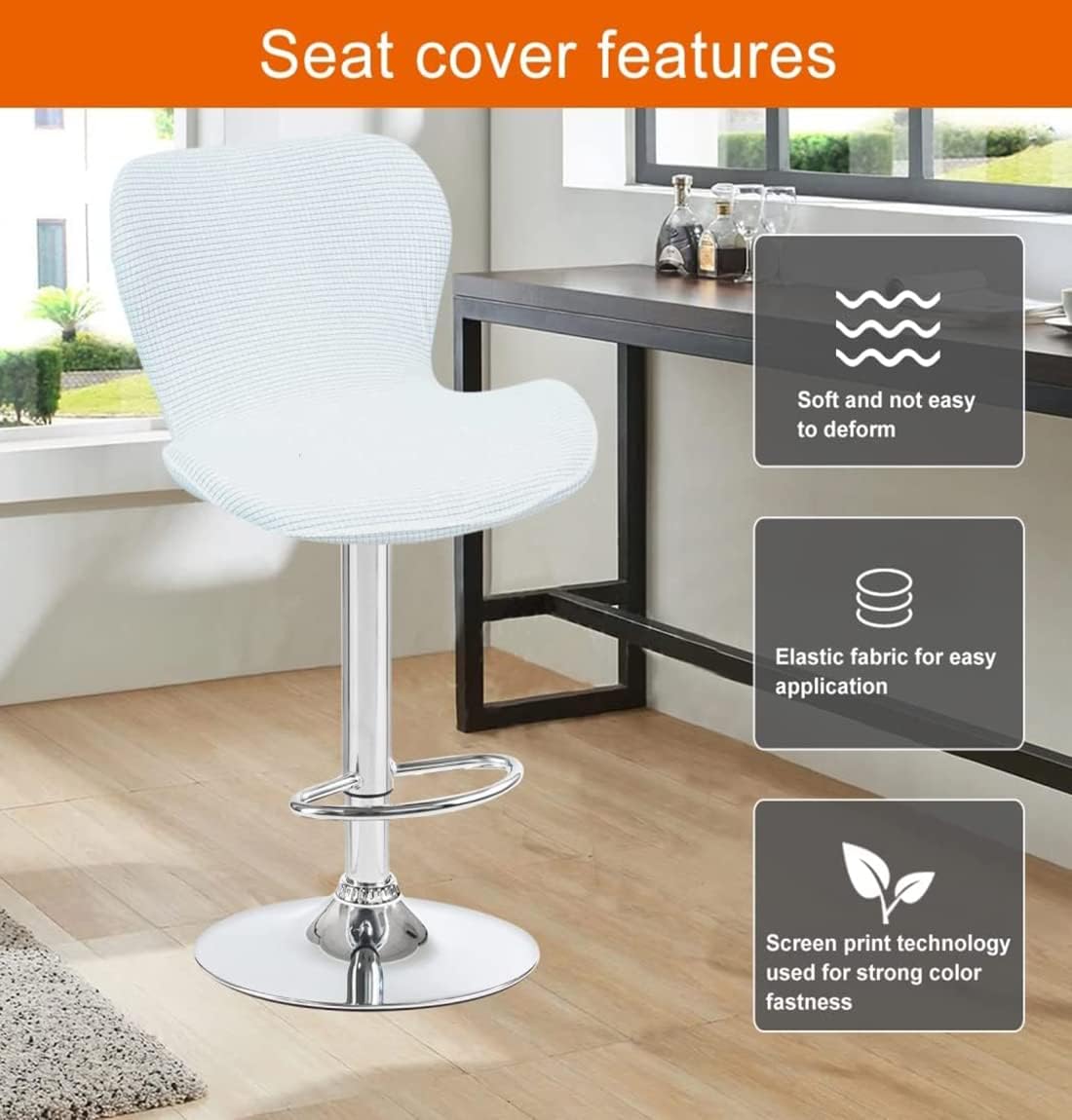 Stretch Bar Stool Covers Set of 4/6 Low Back Curved bar Stool Chair Slipcovers Modern Swivel High Bar/Counter Chair Cover, for Kitchen Short Dining Chair,Milky,4PCS