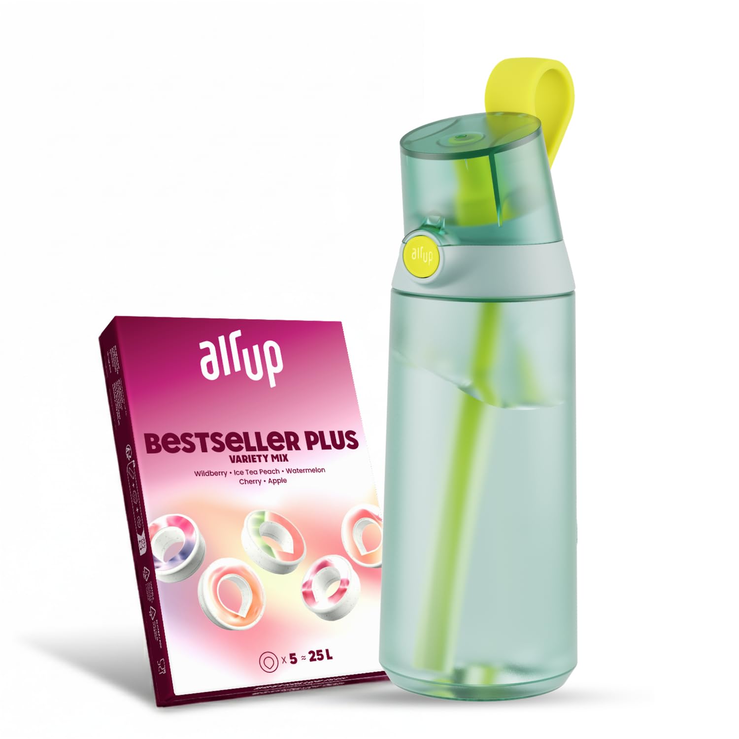 AIR UP® water bottle Click Turtle Green original starter set with pods in 5 flavors | 600ml drinking bottle with sugar-free flavoring | dishwasher-safe, BPA-free