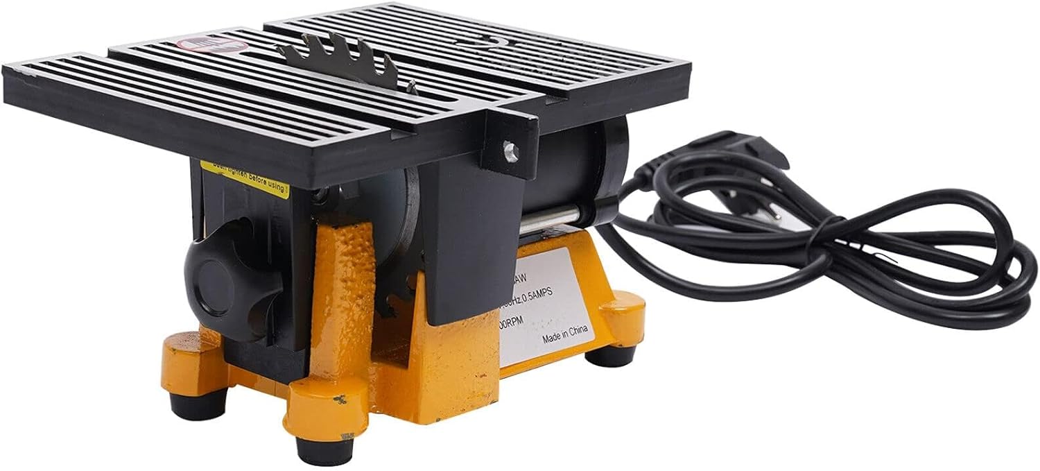 Mini Table Saw Bench 90W Metal Wood Glass Stone Sawing Cutting Machine 110V Mini Table Saw Cutting Tool DIY Woodworking Saw Cutter Bench Top Sawing Machine with 2 Saw Blades 4500RPM