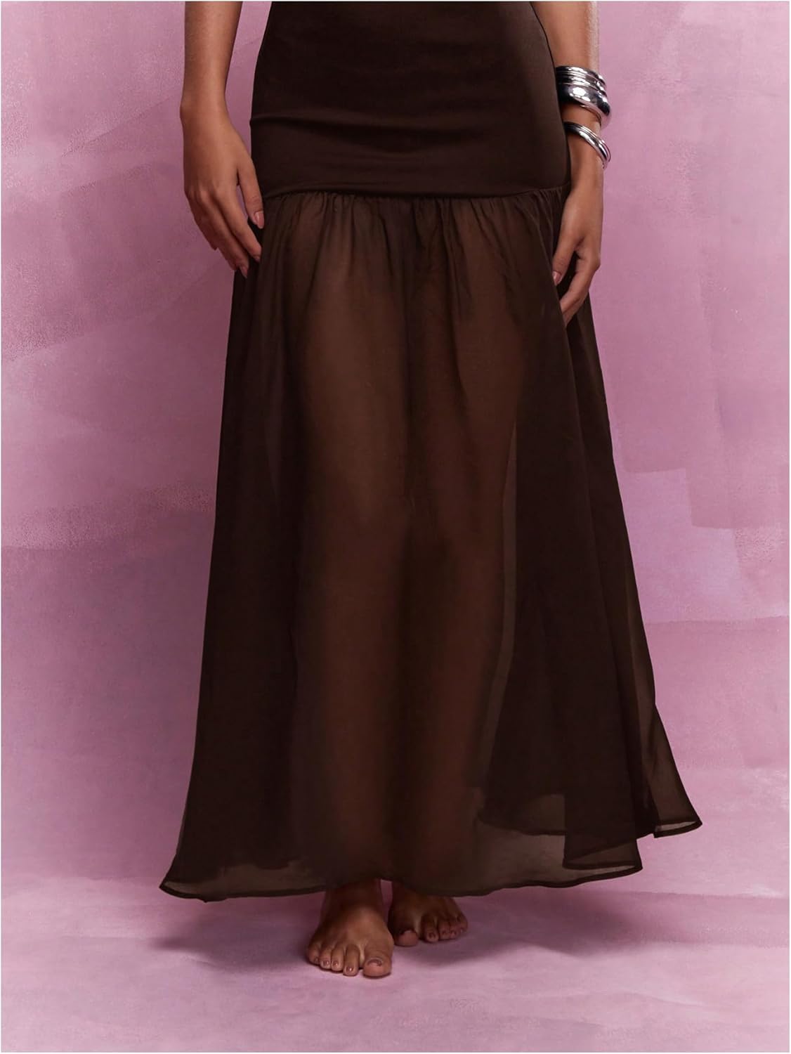 GORGLITTER Women's Strapless Mesh Maxi Dresses Cocktail Wedding Guest Prom Sexy Backless Bodycon Tube Top Dress