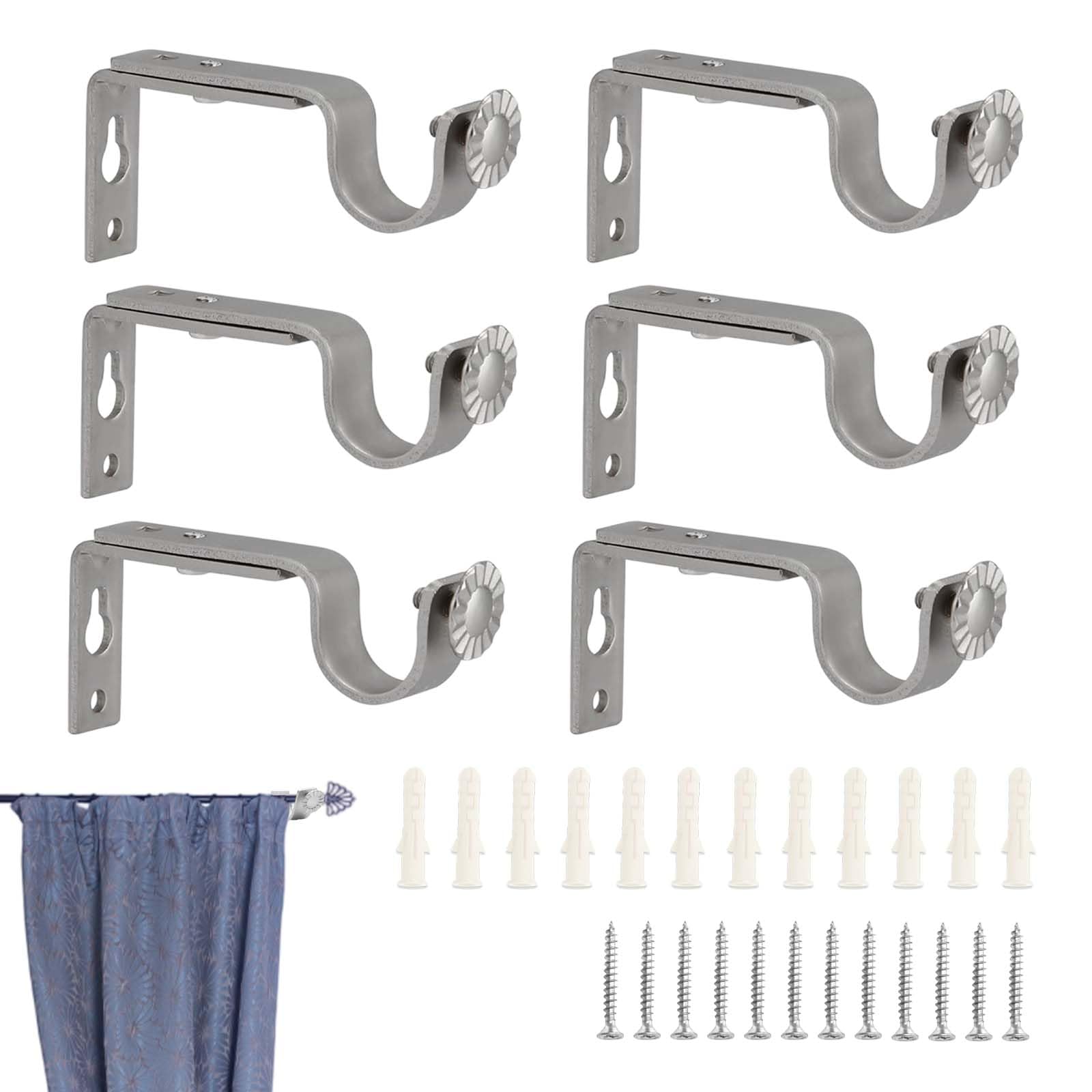 6Pcs Curtain Pole Bracket, Adjustable Heavy Duty Curtain Brackets for Poles