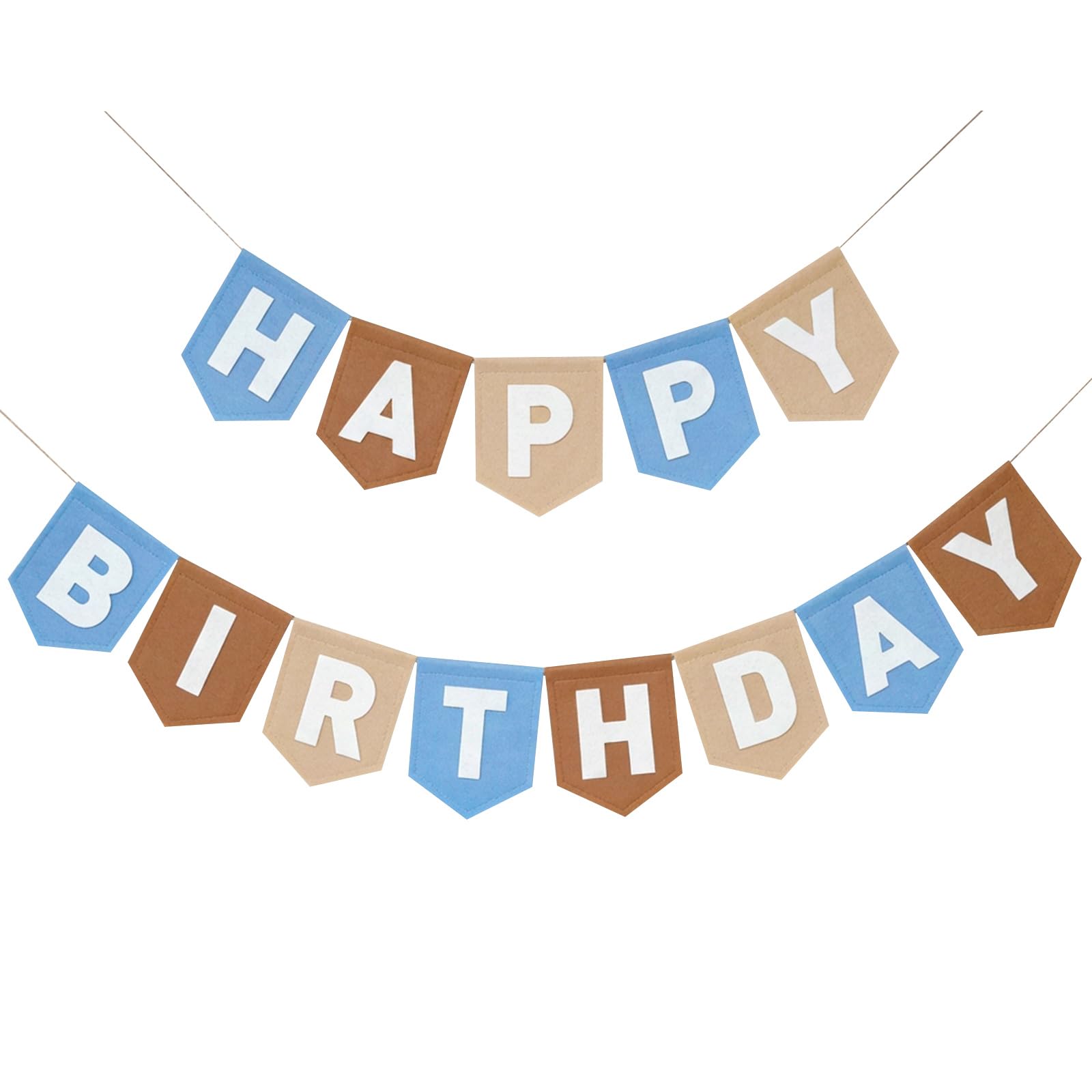 Peybaiwy Felt Happy Birthday Banner Pre-Strung Birthday Sign Decorations for Girls Boys Colorful Wall Hanging Party Supplies Photo Props Backdrop (Blue Beige Khaki)