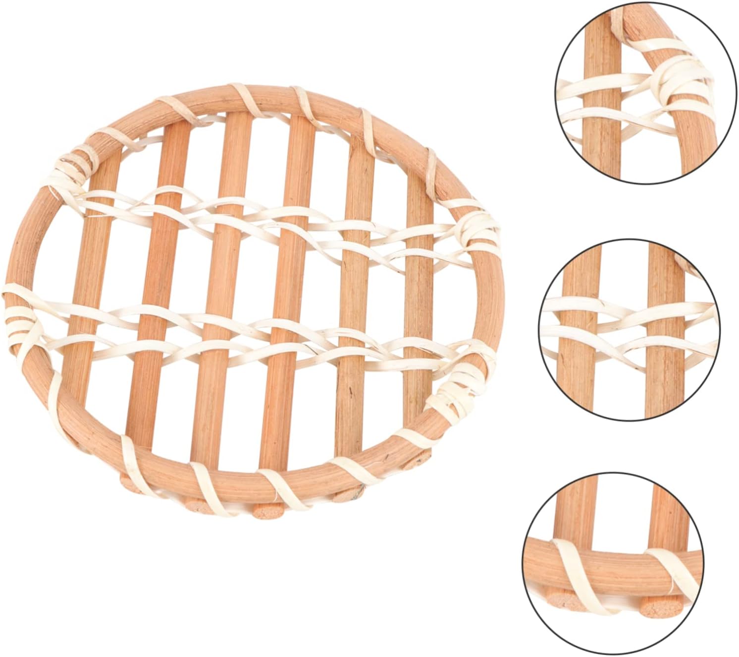 織物プレースマット、1個コースター籐ラウンドバスケット素朴なドリンクプレースマットラウンドプレースマットカップマットパッドサークルプ