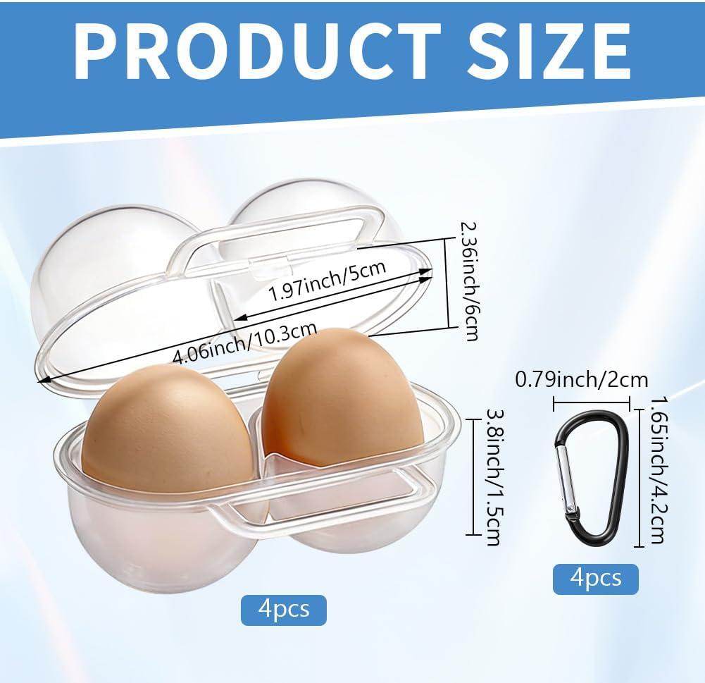 4Set Egg Holder Container Frosted Texture with 4 D Buckle Carabiner Plastic 2 Grid Egg Storage Box Easy Egg Holder Carrying Leakproof Shockproof Protectionfor Camping Picnic Hiking Kitchen Outdoor