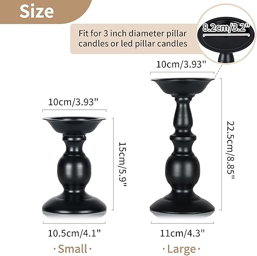 Miniatura 6 de 2 portavelas de pilar negro, ideales para velas de pilar de 3 pulgadas, regalos para bodas, fiestas, hogar, spa, reiki, velas votivas (2 x L)
