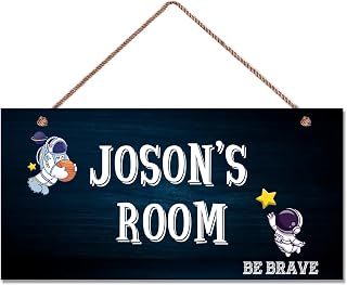 Personalized Sign Name Lovely Astronaut Star Sign for Front Door Custom Name for Kids Room Baby Bedroom Welcome Wall Art Decor Space Birthday Party Decorations Space Themed Gifts Cool Space Stuff For Boys Rocket Decor