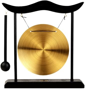 Feng Shui Brass Gong Desktop Wind Gong Copper Zen Chinese Table Gong Hand Gong For Housewarming Home Decor Oriental Chinese Mysterious Decor Gifts