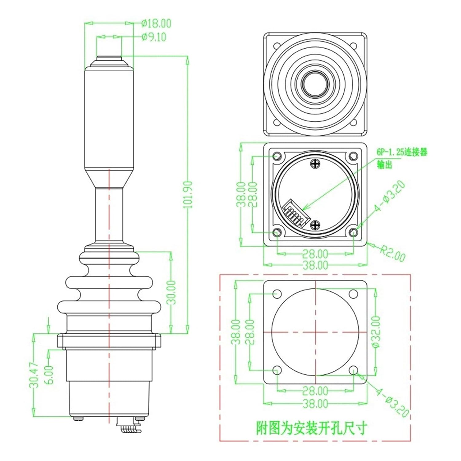 SMC30C High Precision Hall Sensor Joystick, 2-Axis + 1 Button Joystick Controller(DC5V output RS422 blue button)