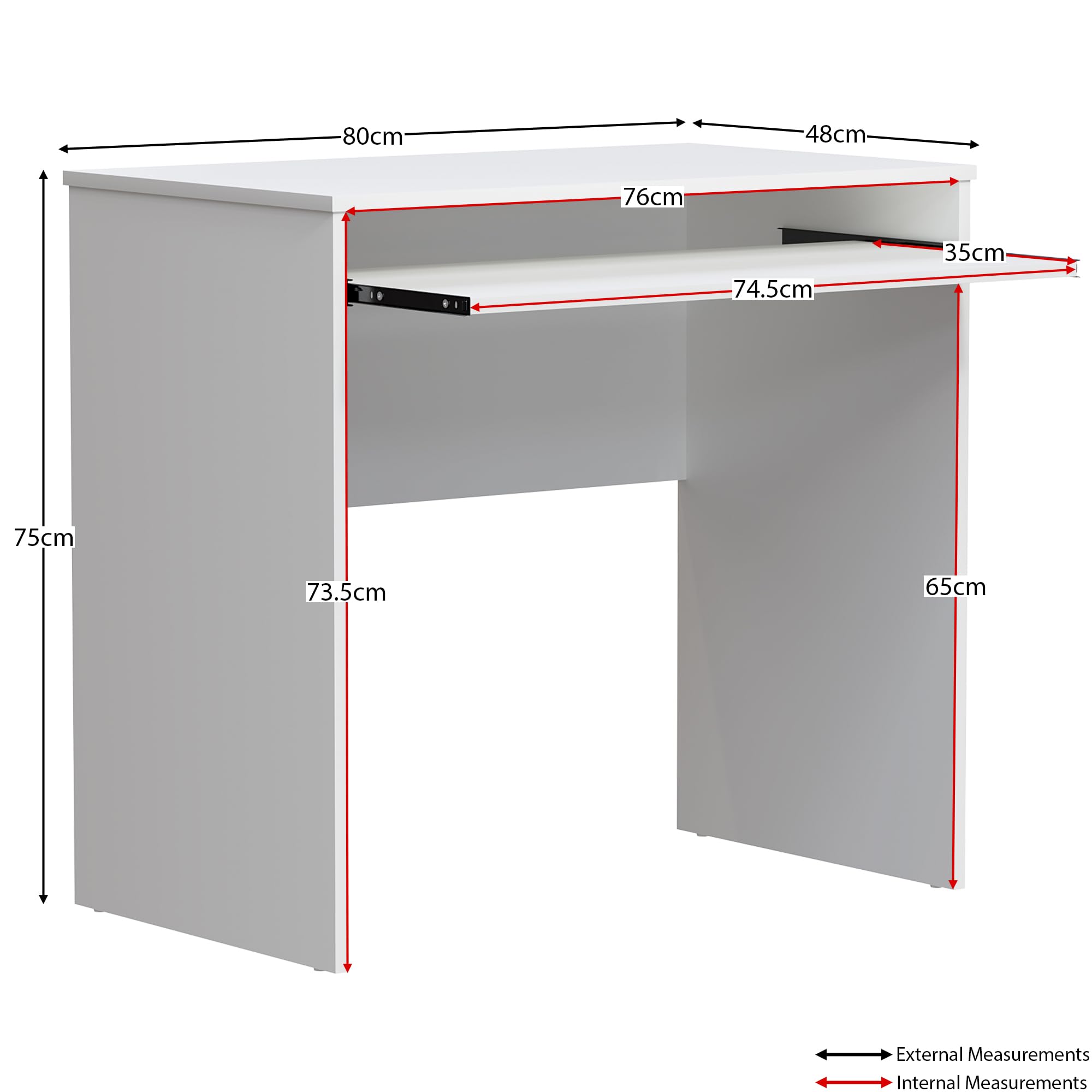 Vida Designs Huby Piccola Scrivania per Computer, per Casa, Ufficio, Portatile, per Studio di Gioco, con Vassoio per Tastiera, Mobili, Bianco, Dimensioni Del Prodotto: 75 x 80 x 48 cm Circa