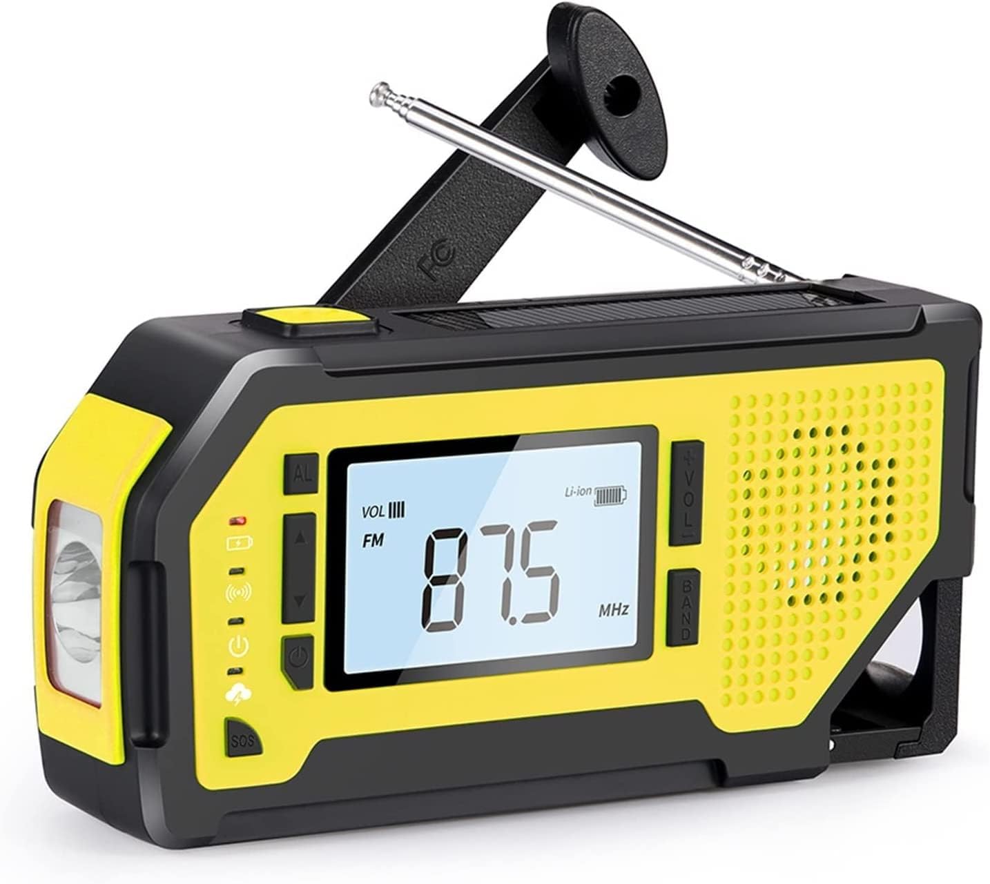 Emergency Weather Radio Portable 2000mAh with Solar Charging, Hand Crank & Battery Operated, SOS Alarm,Flashlight for Outdoor Emergency