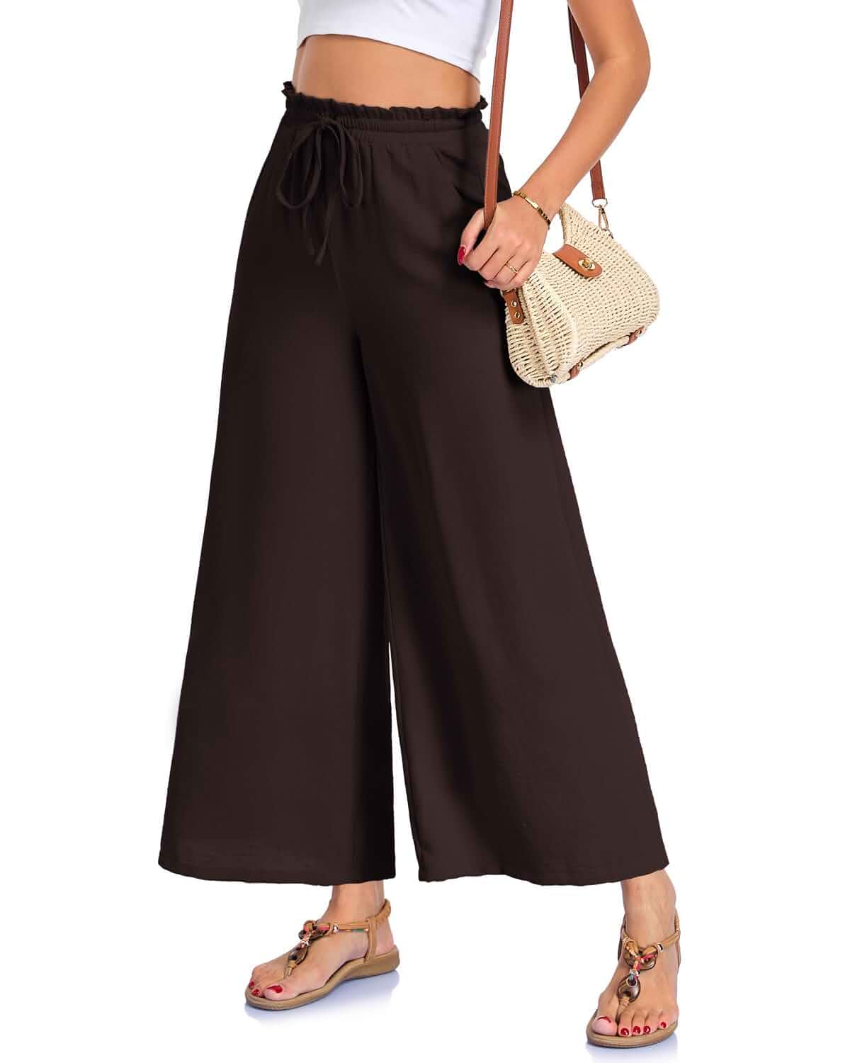 Klyvina Women's Palazzo Pants Casual Loose Wide Leg Slacks Elastic Waist with Pockets