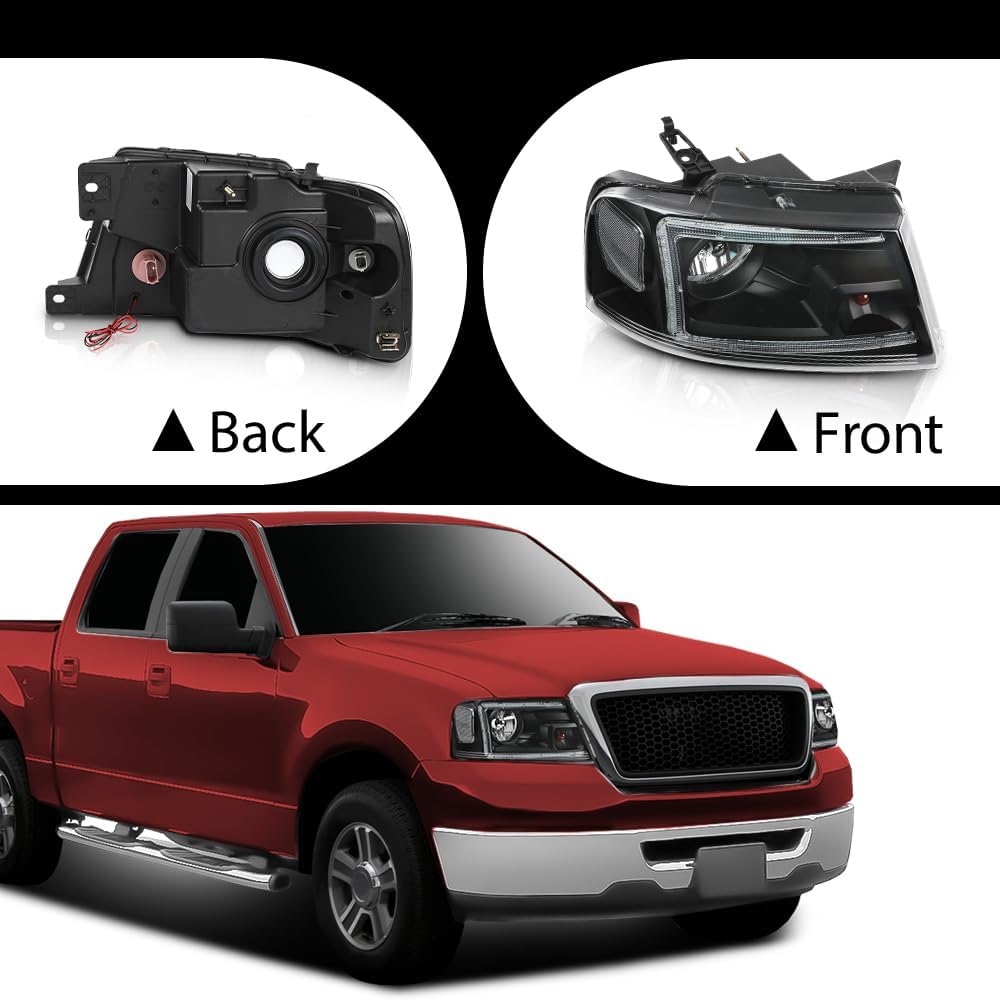 ANDPLAY LED DRL Headlights Compatible with Ford F150 2004 2005 2006 2007 2008,Fit Lincoln Mark LT 2006-2008,Clear Lens Black Housing Clear Reflector Left& Right Bumper Headlamps