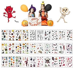 30 Pieza Tatuaje Temporal de Halloween, Pegatinas de Tatuajes para la Fiesta de Halloween, Tatuajes Temporales de…