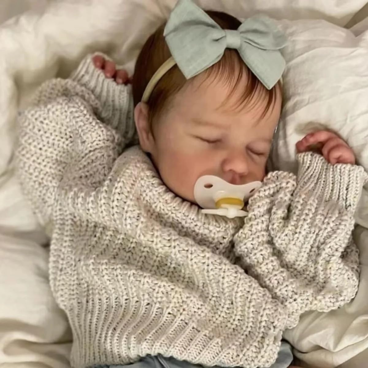 Reborn Realistic Baby Doll Girl - 19 Inch Lifelike Sleeping Newborn Silicone Full Body Doll Loulou with Hair Real Looking Anatomically Correct Washable Soft Vinyl Babies Toys Birthday Gift Sets