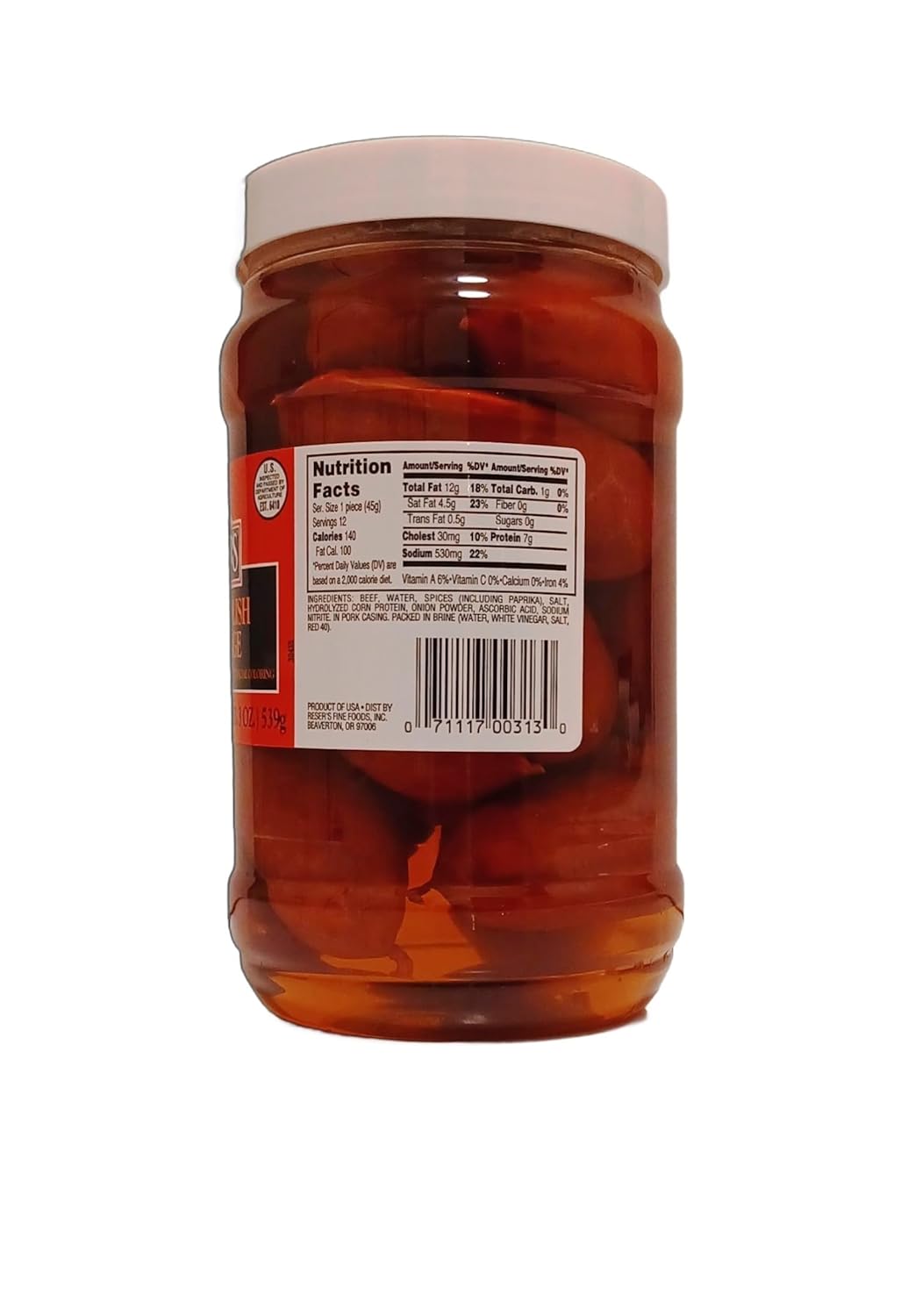 Reser's Hot Pickled Beef Polish Sausage Quart Jar 19 OZ.