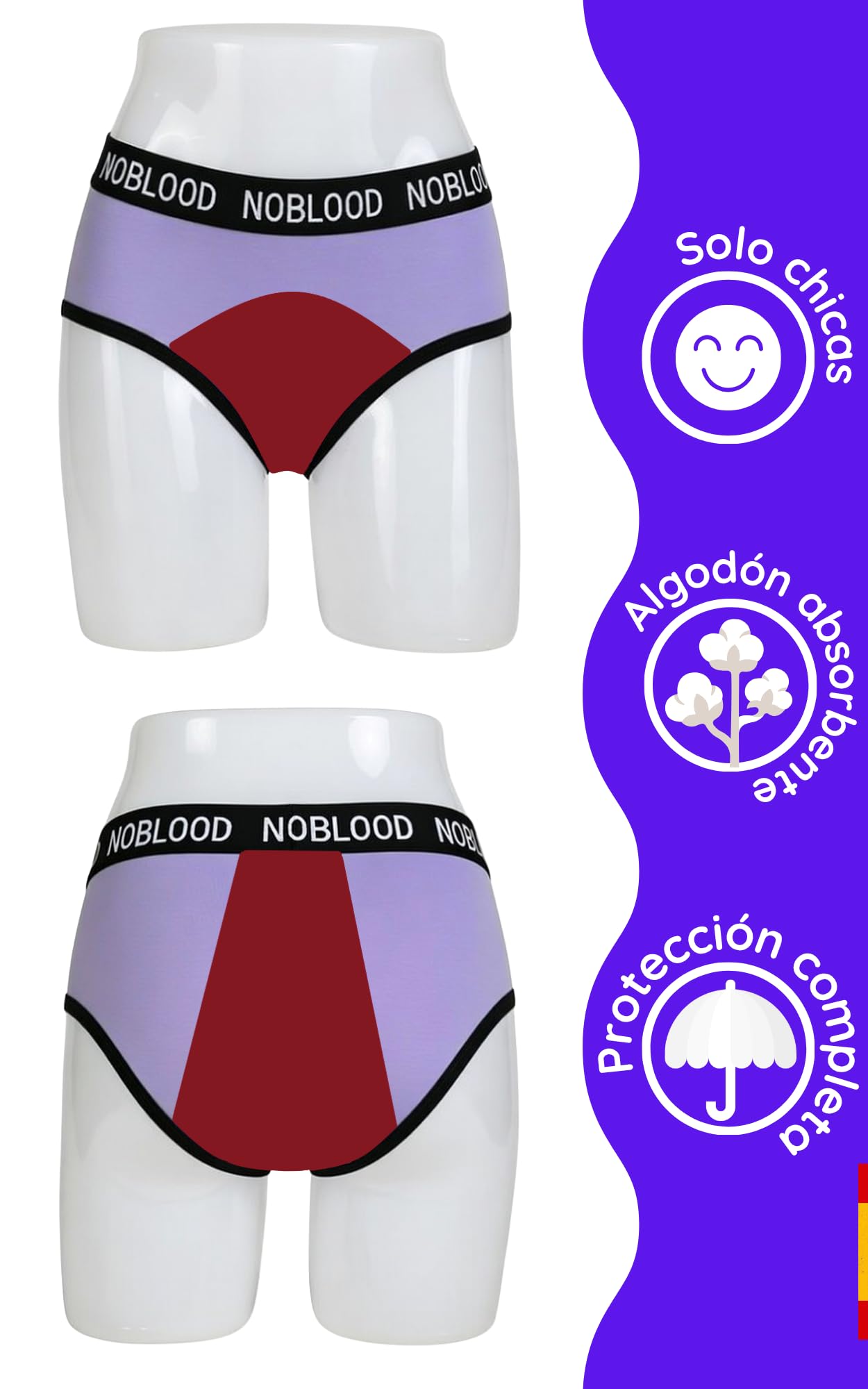NoBlood - 3 Bragas Menstruales Niñas 10-18 años Flujo Abundante Algodón | Para adolescentes: shorts menstruales cómodos para chicas activas. Perfectos para el día a día y el deporte.