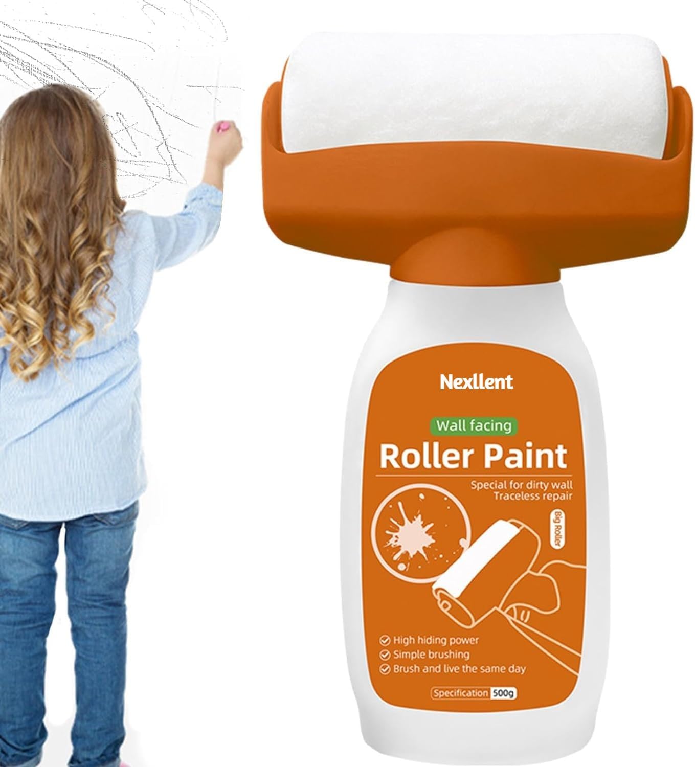Nexllent Wall Repair Roller Paint Household Supply Cleaning Tool White Water Based Latex DIY Renovation With Rolling Brush Touch Up Portable No-odor Antibacterial Paint Roller Brush (500g)